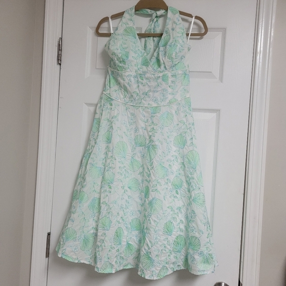 Lilly Pulitzer White Blue Green Embroidered Willa Halter Dress. - Picture 2 of 10